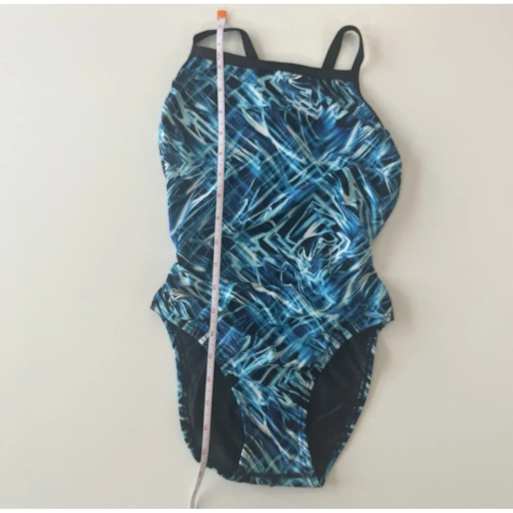 Speedo Women's Size 30 XS One Piece‎ Swimsuit Athletic Black Blue Neon